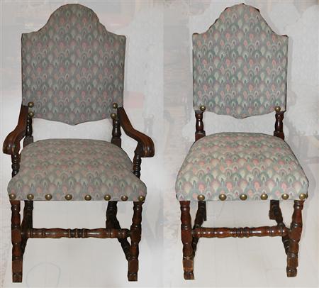 Appraisal: Set of Ten Jacobean Style Walnut Dining Chairs Estimate nbsp