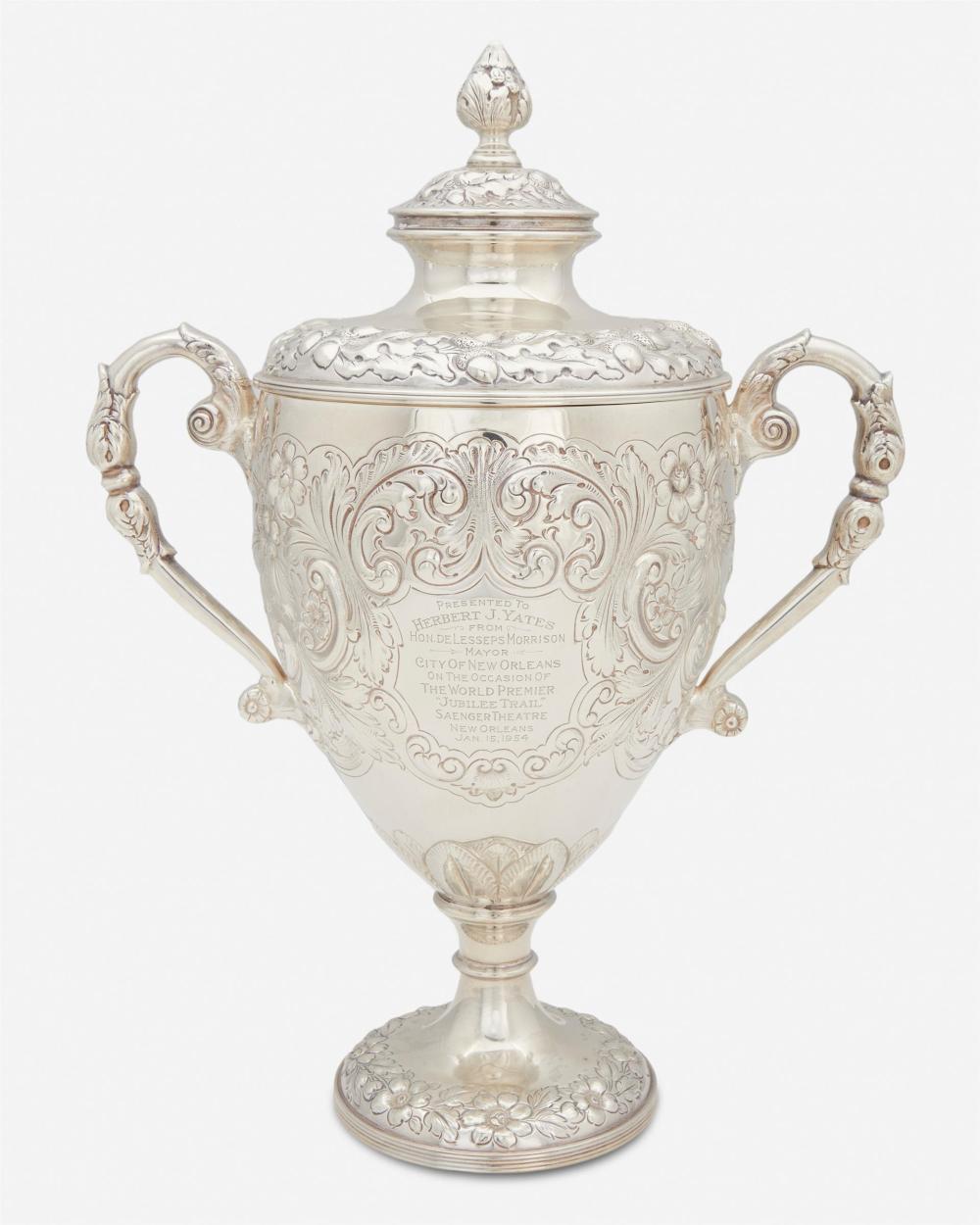 Appraisal: An American sterling silver trophy urn Mid- th Century New