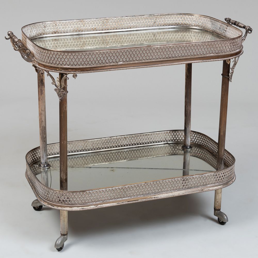 Appraisal: English Silver Plate and Mirrored Drinks Cart x x in