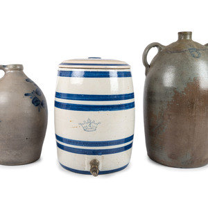 Appraisal: Three Stoneware Vessels th Century comprising a four-gallon Western Stoneware