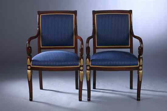 Appraisal: SET TEN FRENCH EMPIRE STYLE FRUITWOOD AND PARCEL-GILT DINING CHAIRS