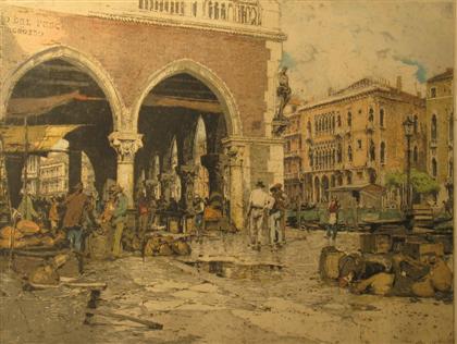 Appraisal: LUIGI KASIMIR austrian - VENICE FISH MARKET Pencil signed Color