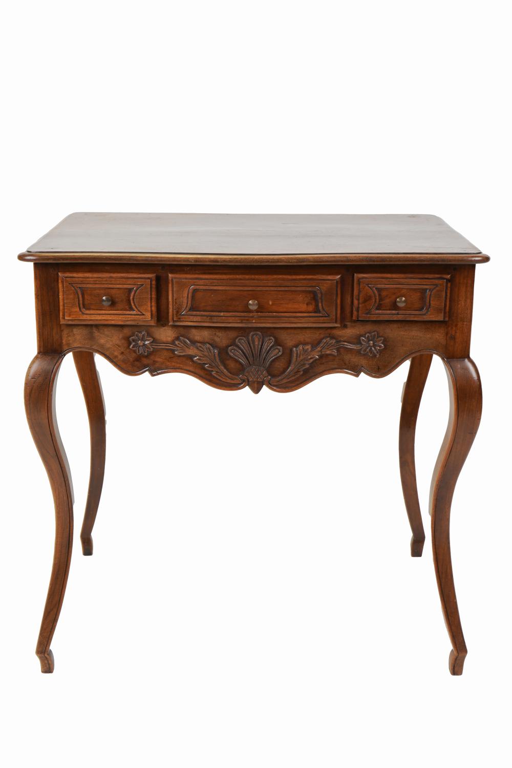 Appraisal: FRENCH WALNUT LAMP TABLEwith three drawers inches wide inches deep