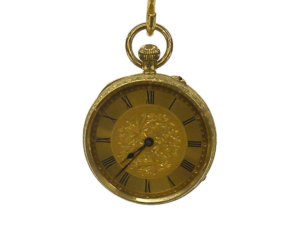 Appraisal: ct cylinder engraved fob watch with a gilt foliate dial