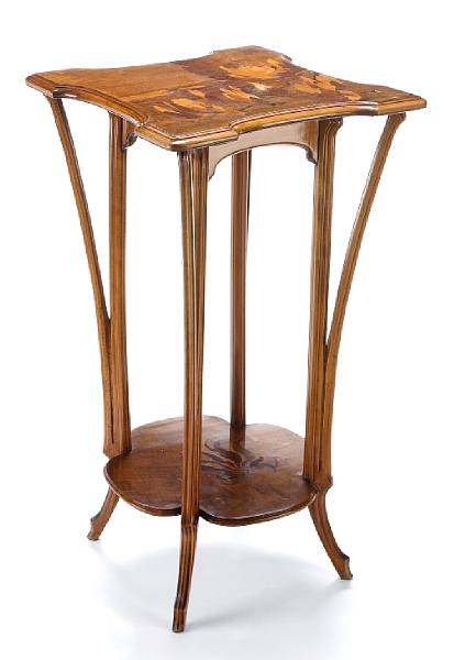 Appraisal: A Gall marquetry fruitwood two-tiered table circa signed Gall in