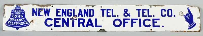 Appraisal: Porcelain New England Telephone Co Sign Condition Good Size -