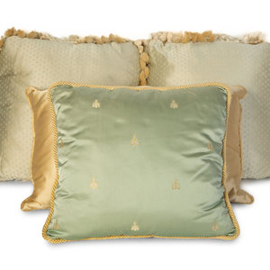 Appraisal: Four Scalamandr Ice Blue and Champagne Silk Pillows th Century