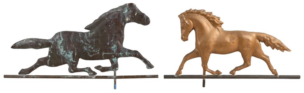 Appraisal: TWO COPPER RUNNING HORSE WEATHER VANES EARLY TH CENTURY AND