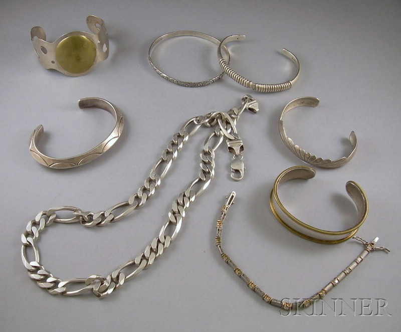 Appraisal: Group of Silver Jewelry mostly sterling including two Mexican bangle