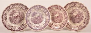 Appraisal: Four Purple Transfer Staffordshire Soup Bowls Four Purple Transfer Staffordshire