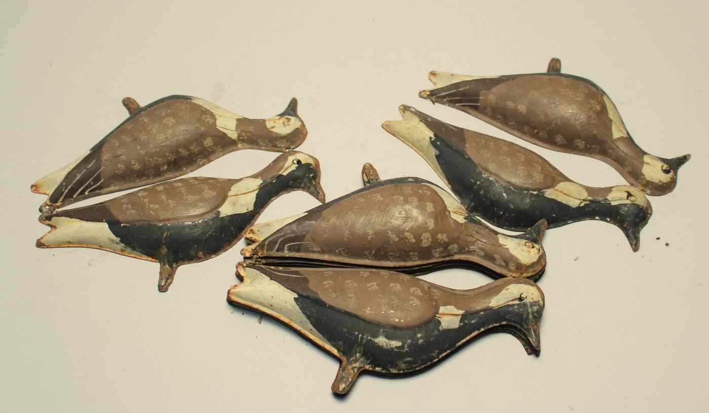 Appraisal: SET OF SIX FOLDING TIN PLOVER DECOYS th CenturyOriginal paint