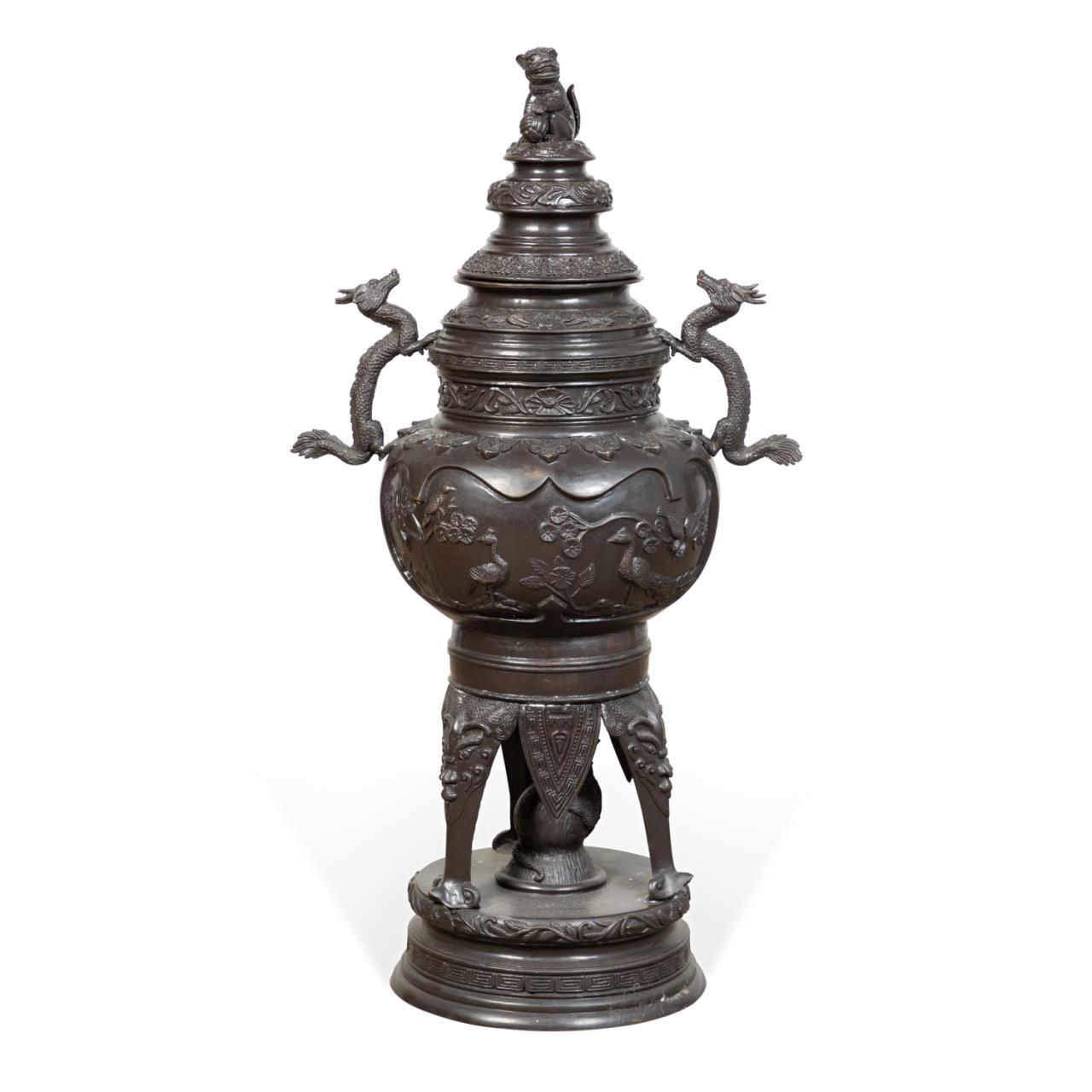 Appraisal: JAPANESE BRONZE COVERED URN CENSER Japanese bronze covered urn censer