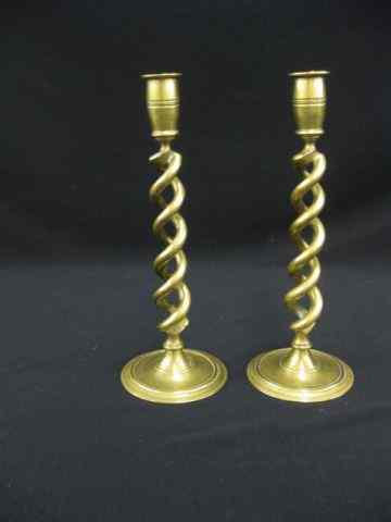 Appraisal: Pair of Brass Candlesticks open barley twist design '' excellent