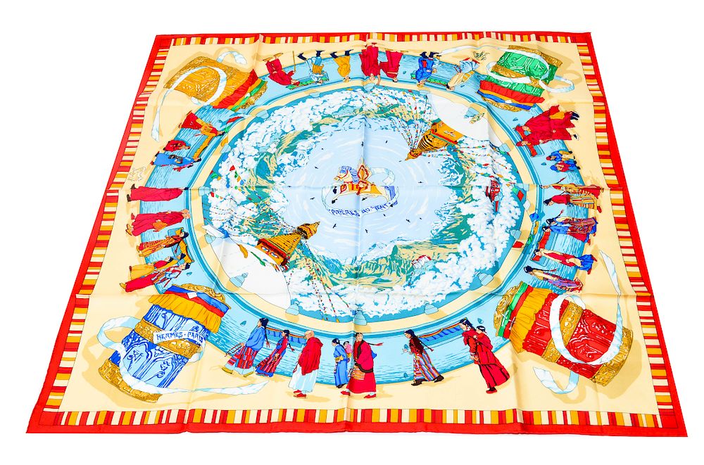 Appraisal: Hermes Preieres au Vent Silk Scarf Hermes Prieres au Vent