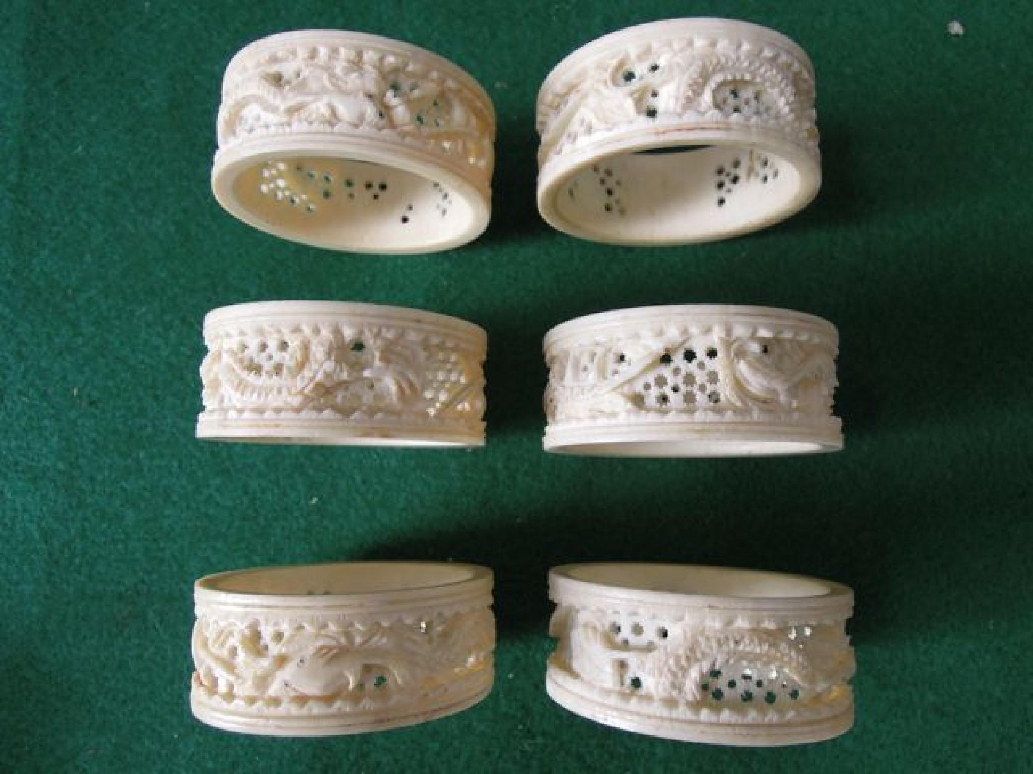 Appraisal: carved and pierced Chinese ivory napkin rings