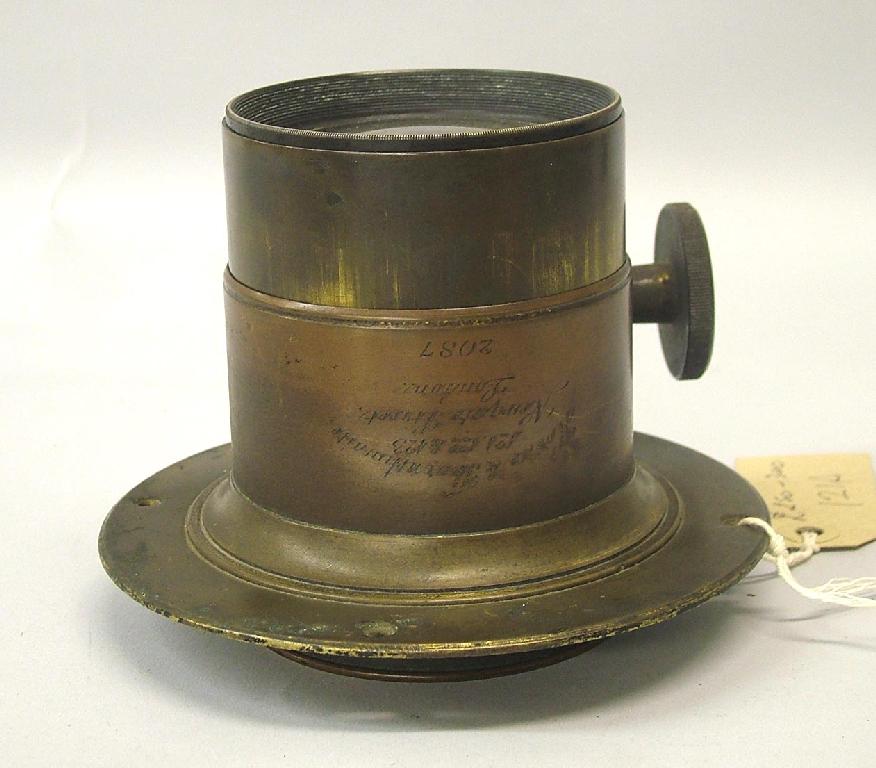 Appraisal: Horne Thornthwaite brass bound lens with rack pinion focusing circa