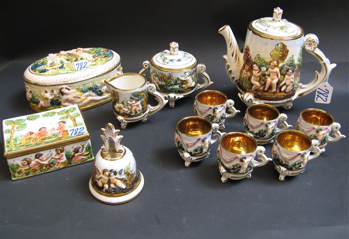 Appraisal: ITALIAN CAPODIMONTE PORCELAIN GROUP pieces -piece demitasse set including a