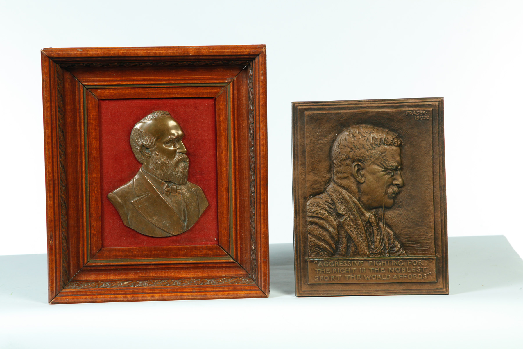 Appraisal: TWO BRONZE PROFILE BUSTS OF PRESIDENTS American James A Garfield