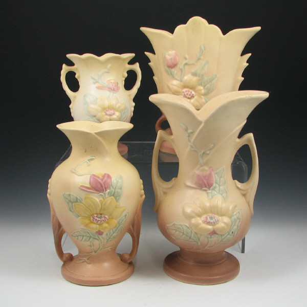 Appraisal: Hull Magnolia Matte - Vases Lot of four Magnolia Matte