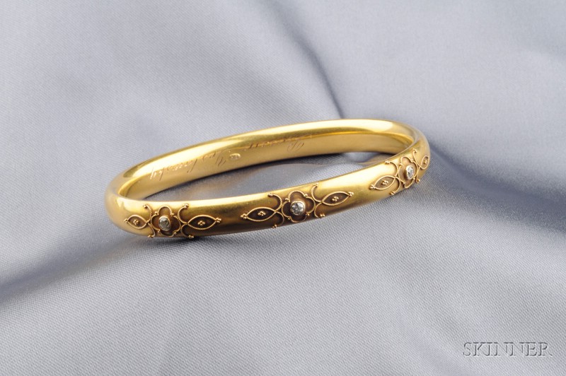 Appraisal: Antique kt Gold and Diamond Bangle set with three old