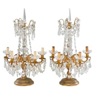 Appraisal: PAIR OF LOUIS XVI STYLE GIRANDOLES Gilt metal and blown