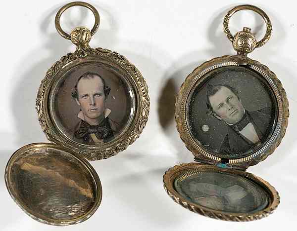 Appraisal: Daguerreian Jewelry Two Daguerreian Lockets Including Double-Sided Locket of Married