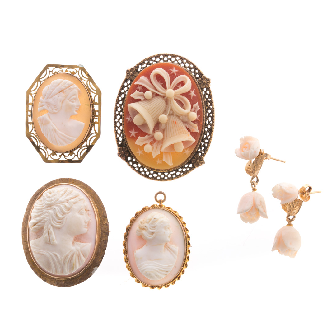 Appraisal: A Collection of Lady's Cameo Brooches Two K yellow gold