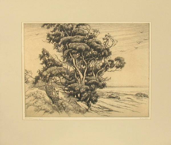 Appraisal: Cornelis Botke Ocean Breezes Ventura Beach Etching signed in pencil