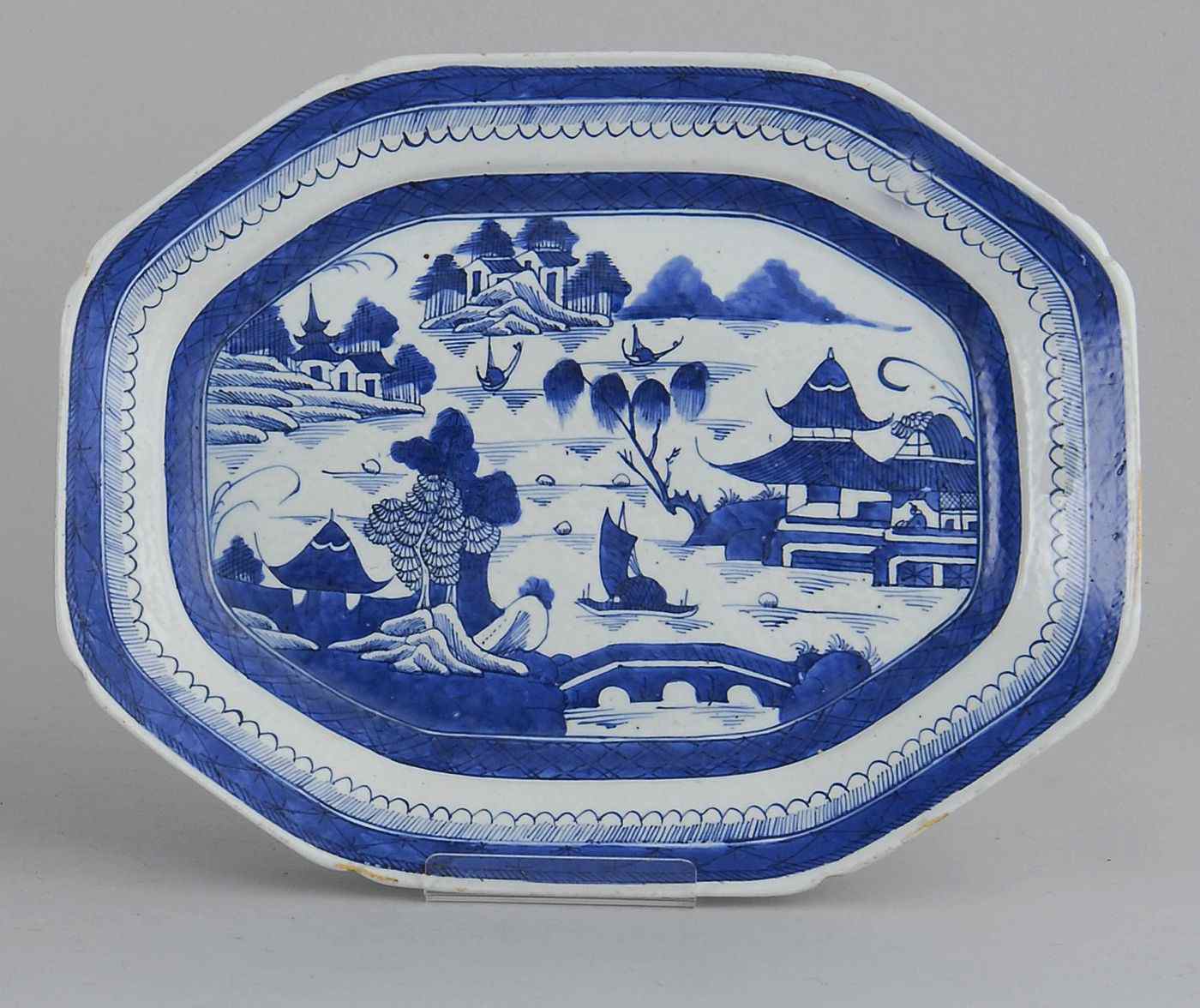 Appraisal: CHINESE EXPORT BLUE AND WHITE CANTON PORCELAIN PLATTERMid- th CenturyTraditional