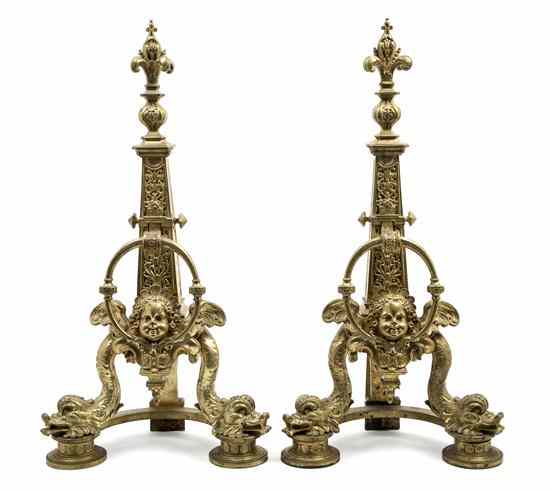 Appraisal: A Pair of Neoclassical Gilt Metal Andirons each having a