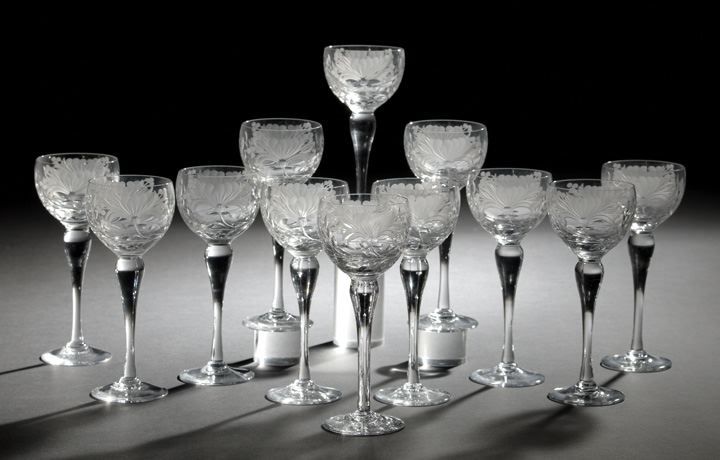 Appraisal: Fine Set of Twelve Floral-Engraved and Cut Brierley Glass Wine