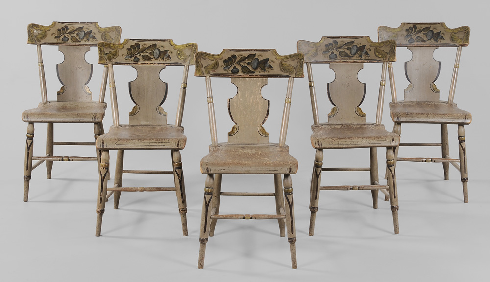 Appraisal: Five American Stenciled and Paint- Decorated Chairs Pennsylvania area th