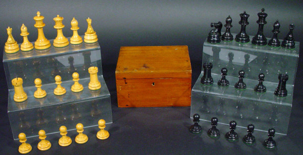 Appraisal: Carved wooden chess set in a mahogany case the largest