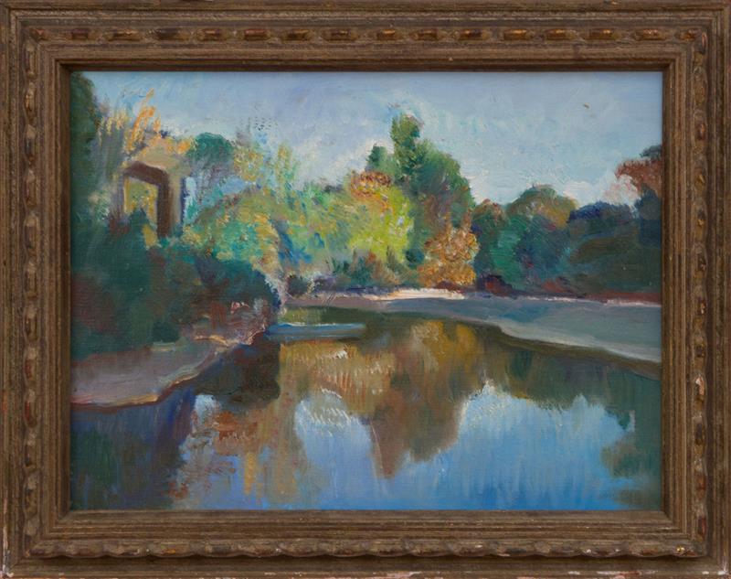 Appraisal: LUIGI POLVERINI - VILLA BORGHESE Oil on canvasboard titled on