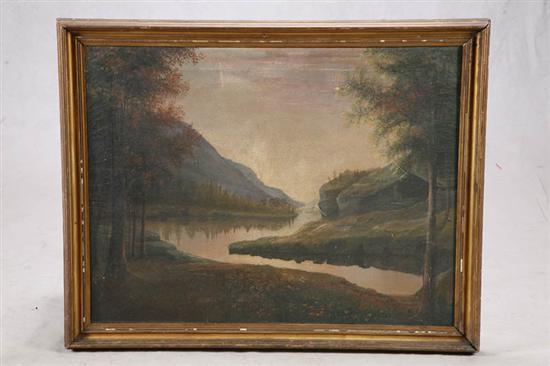 Appraisal: OIL ON CANVAS Landscape of a river and mountains Unsigned