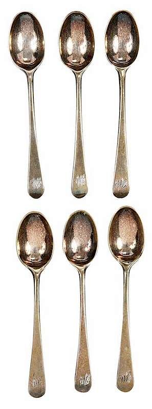 Appraisal: Six English Silver Miniature Spoons probably - oval down turned