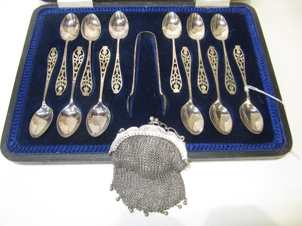 Appraisal: Lot comprising cased set of twelve silver spoons with tongs