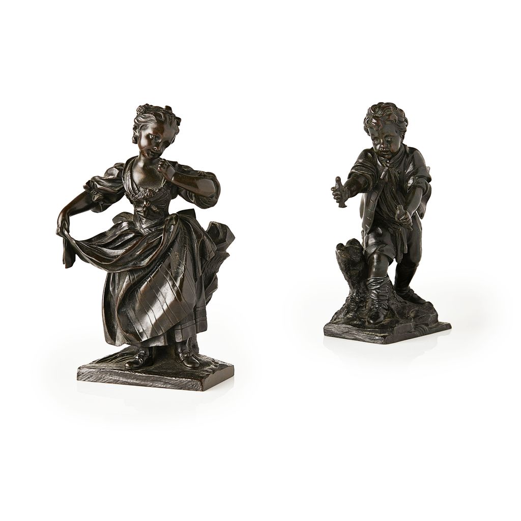 Appraisal: PAIR OF FRENCH BRONZE FIGURES EARLY TH CENTURY dark brown