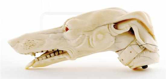 Appraisal: Russian figural carved ivory cane handle th century finely-carved wolfhound