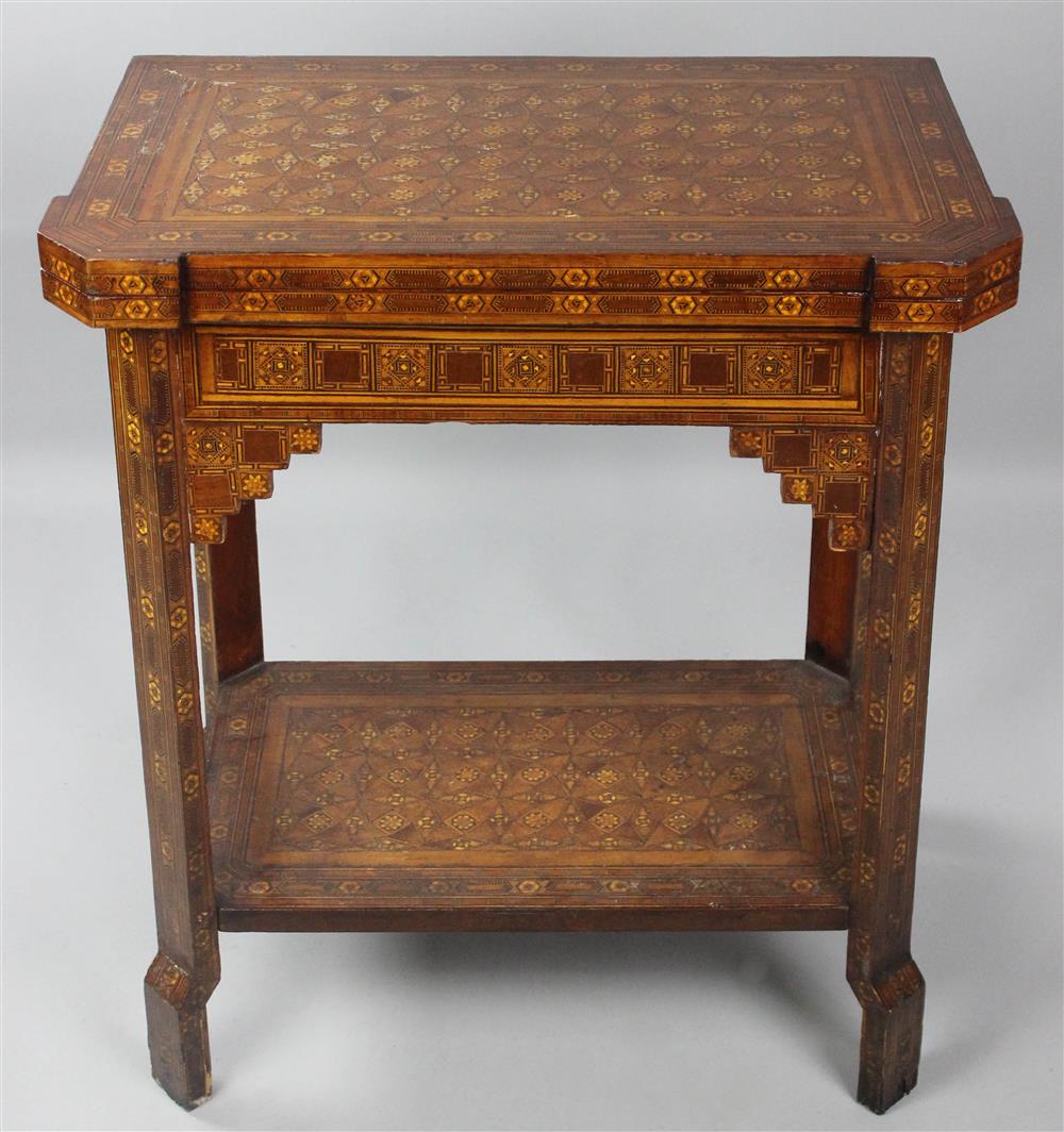 Appraisal: MOORISH PARQUETRY INLAID GAMES TABLE late th Century hinged shaped