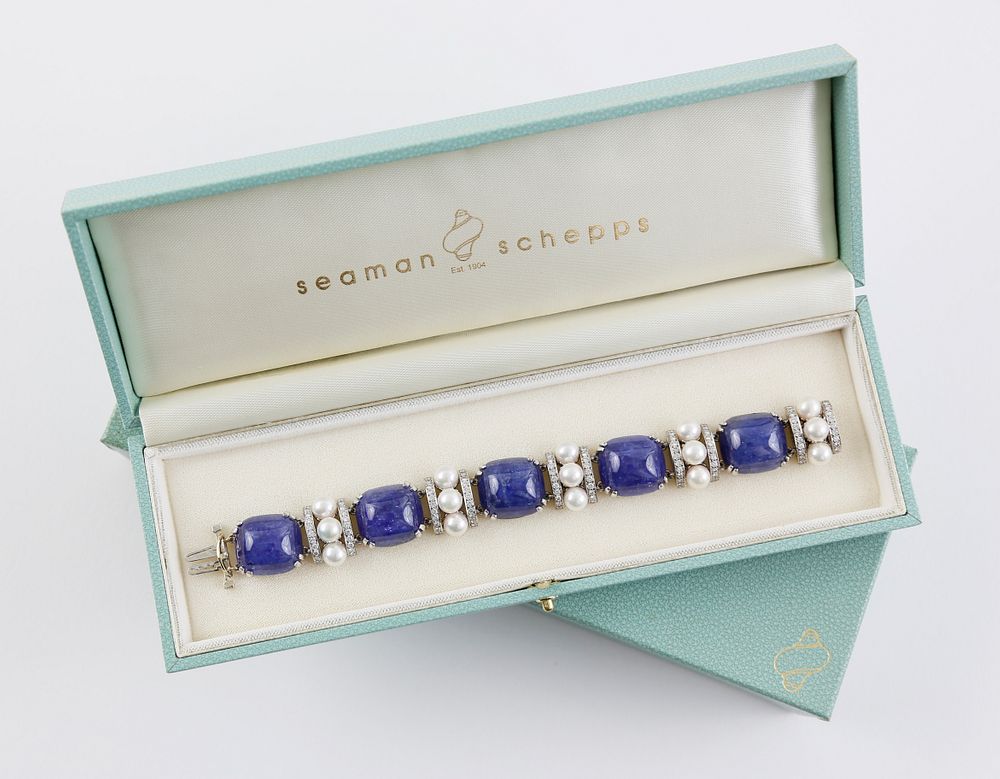 Appraisal: Seaman Schepps Tanzanite Cultured Pearl and Diamond Bracelet Mounted in