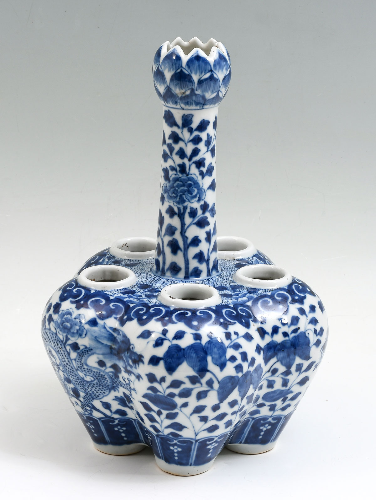 Appraisal: CHINESE BLUE WHITE GARLIC MOUTH DRAGON VASE Chinese porcelain blue