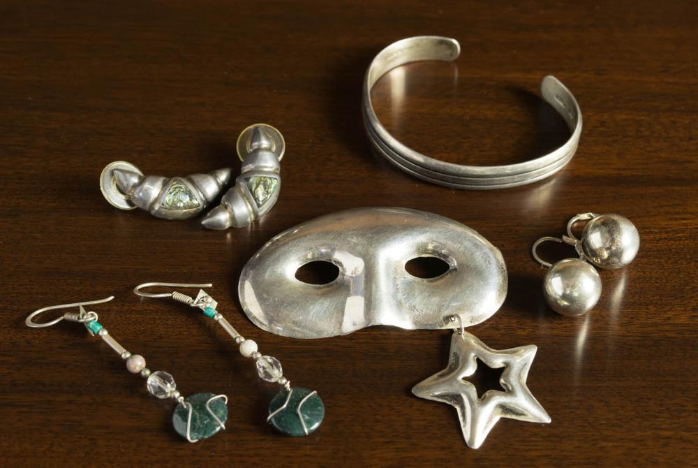 Appraisal: SEVEN ARTICLES OF MEXICAN STERLING SILVER JEWELRY including a pair