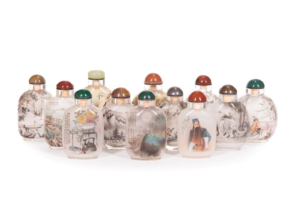 Appraisal: Twelve Chinese Inside-Painted Glass Snuff Bottles by Xisan School Artists