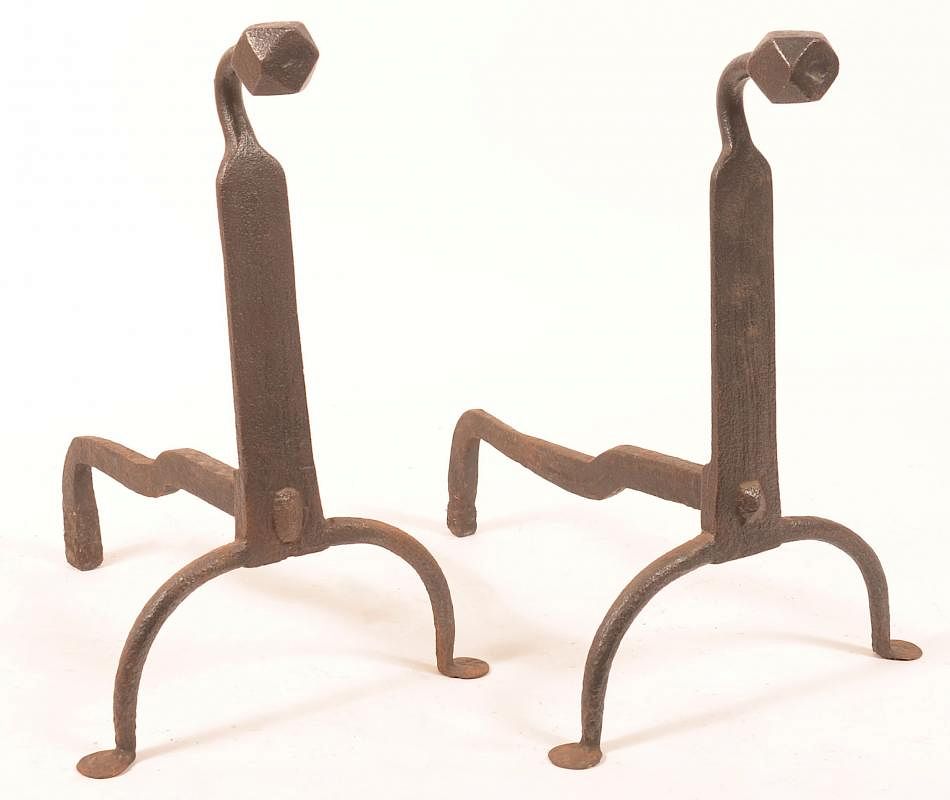 Appraisal: Pair of th Century Wrought Iron Andirons Pair of th