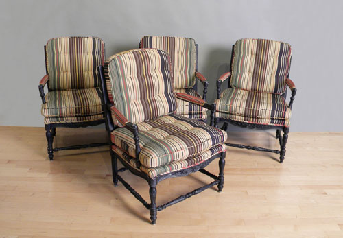 Appraisal: Set of four country French ladderback armchairs th c