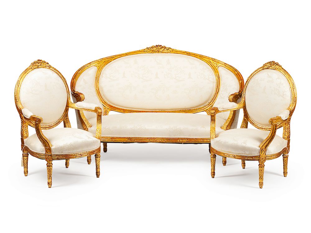 Appraisal: A Louis XVI Giltwood Salon Suite A Louis XVI Giltwood