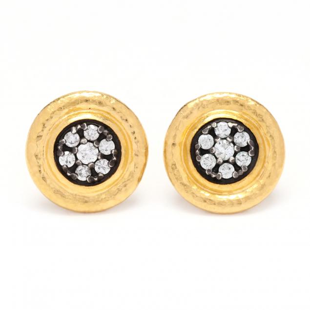 Appraisal: HIGH KARAT GOLD AND DIAMOND EARRINGS GURHAN Designed in hammered