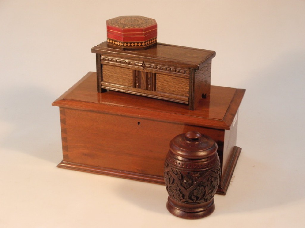 Appraisal: A Fruitwood twin division box a cared wood tobacco box