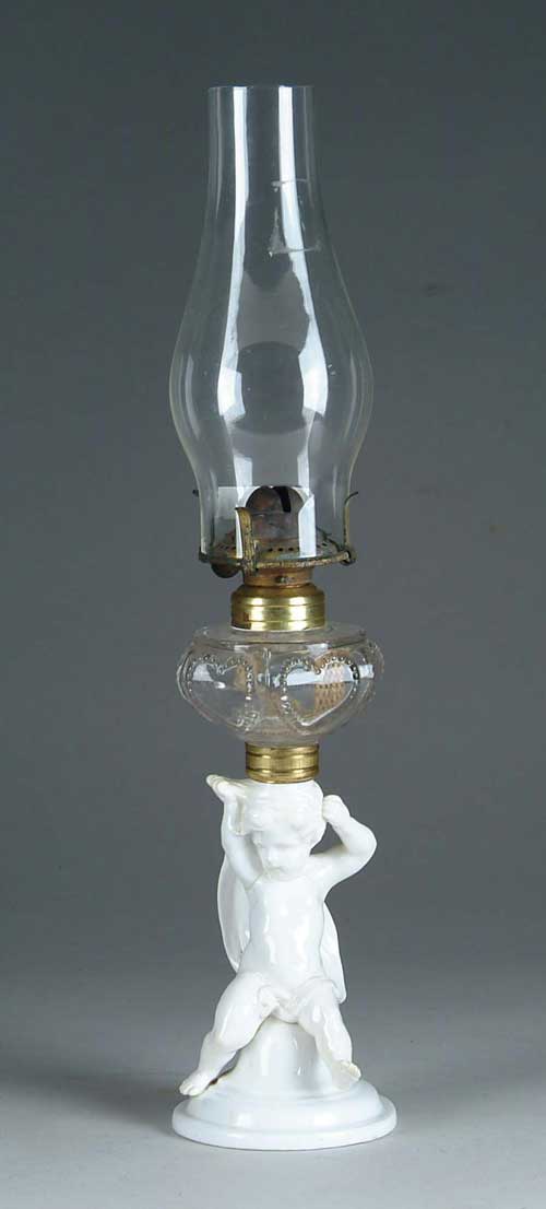 Appraisal: CUPID MINI LAMP The put together Copeland white cupid figurine